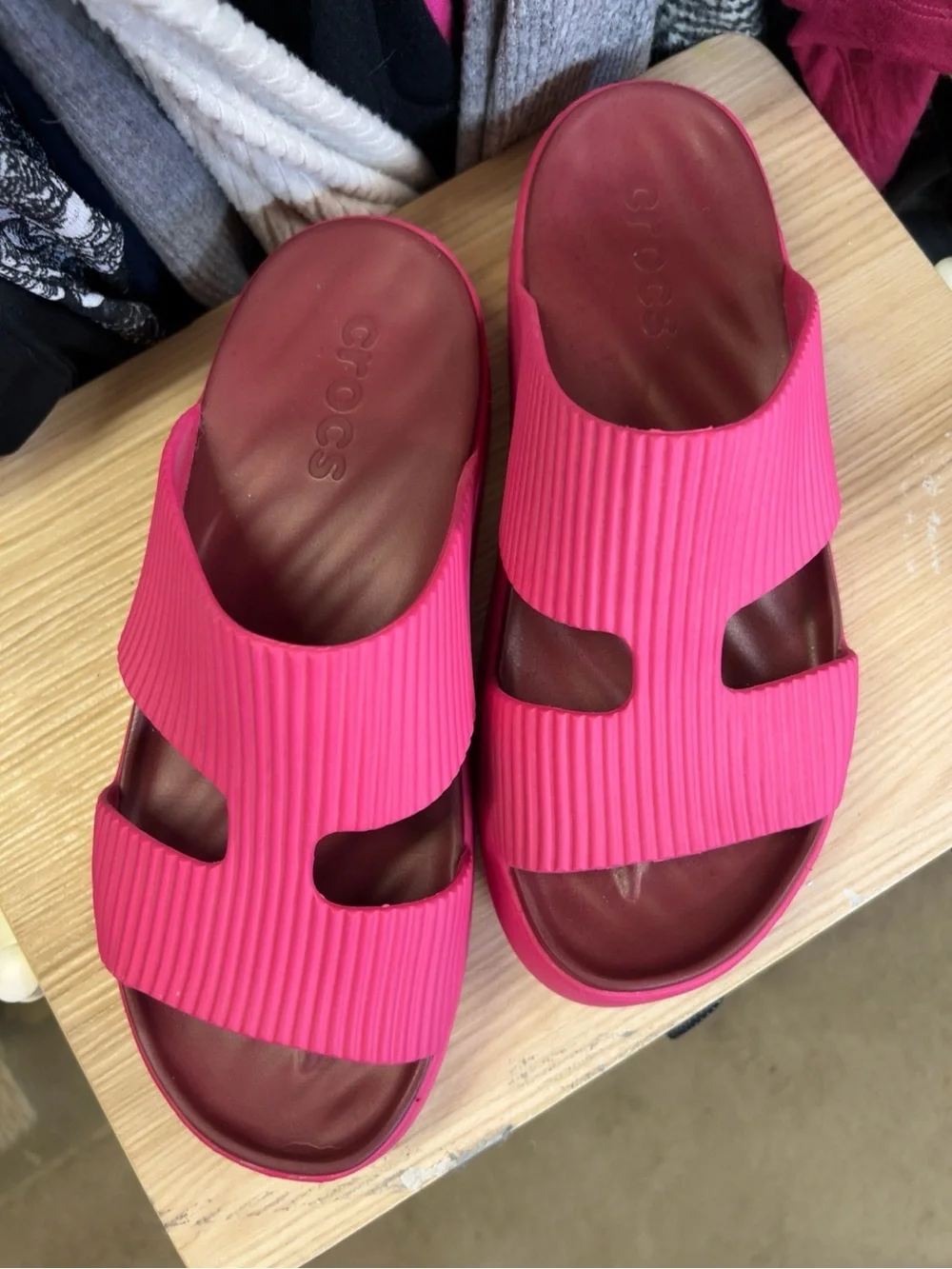 CROCS Hot Pink Ribbed Platform Slide Sandals